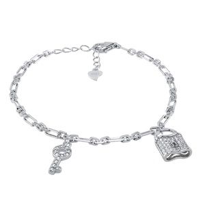 925 Sterling Silver Micro Paved Key Lock Bracelet